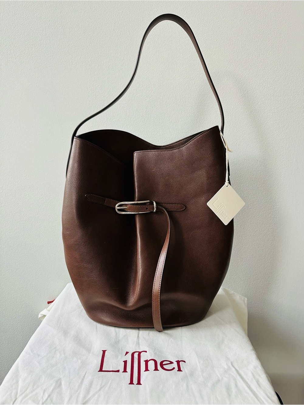 Little Liffner Large Belted Leather Bucket Bag - Dark Brown NWT - Picture 5 of 13